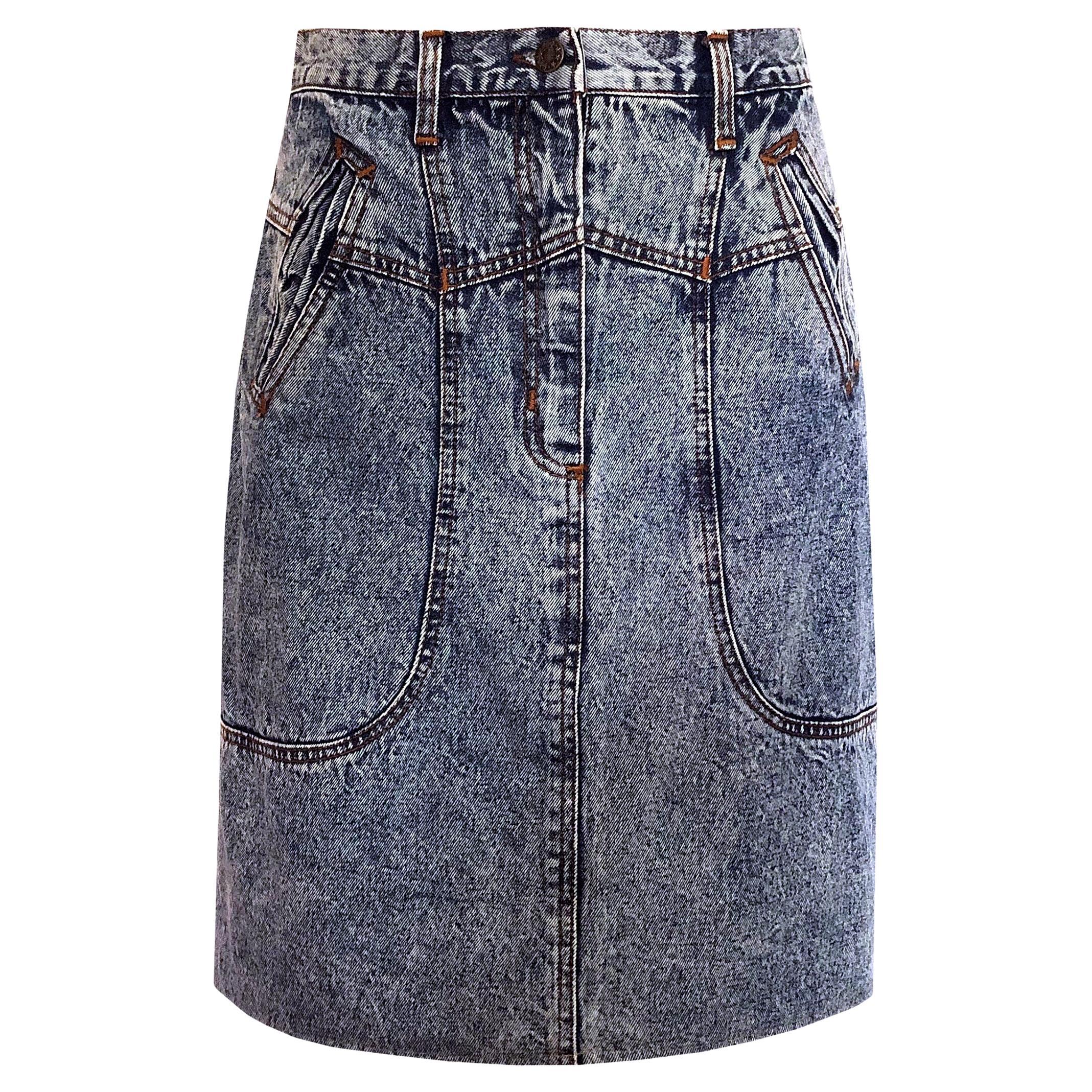 Vintage By des années 1980 - Denim délavé à l'acide - x 2 poches sur le devant - fente au dos