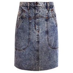 1980s Vintage Denim Skirt - Acid-Washed Denim - x 2 Front Pockets - Back Split