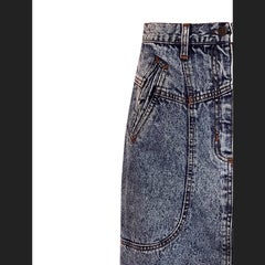 1980s Vintage Denim Skirt - Acid-Washed Denim - x 2 Front Pockets - Back Split