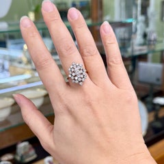 1980's Vintage Diamond Cluster Statement Ring 14k White and Yellow Gold
