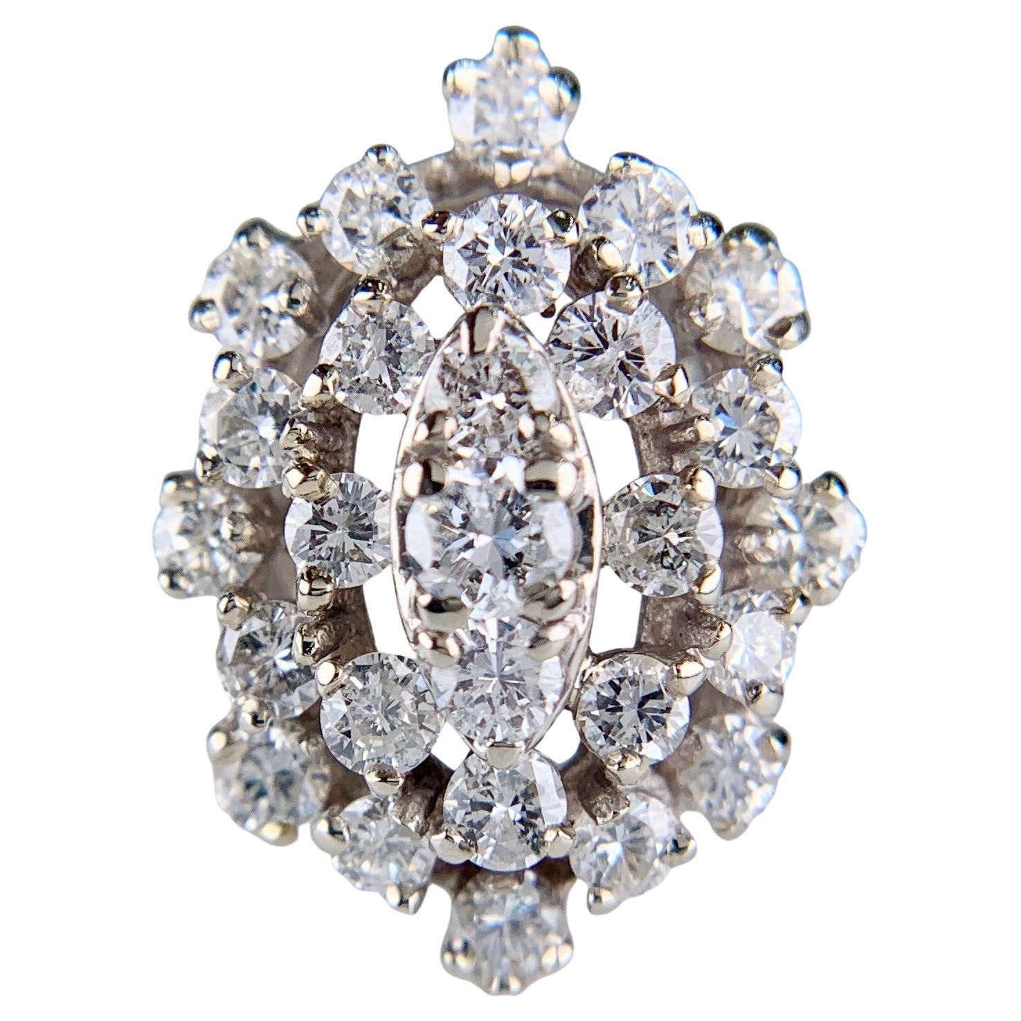 1980's Vintage Diamond Cluster Statement Ring 14k White and Yellow Gold en vente