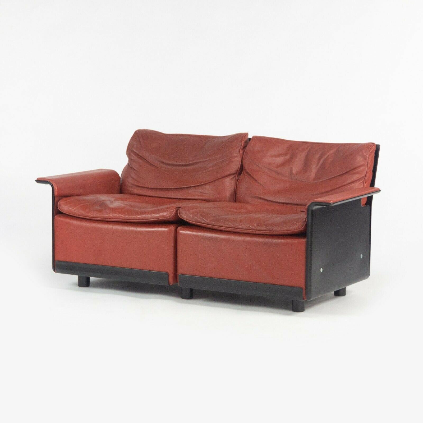 Modern 1980s Vintage Dieter Rams for Vitsoe 620 Red Leather and Black Two Seat Settee For Sale