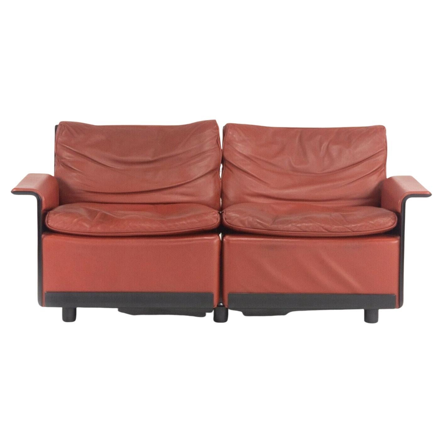 1980s Vintage Dieter Rams for Vitsoe 620 Red Leather and Black Two Seat Settee For Sale