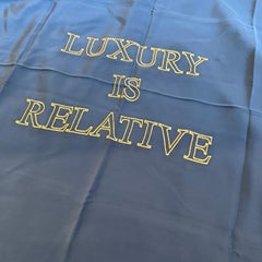 1980s Vintage Luxury is Relative Blue and Gold Silk Italian Foulard by Moschino