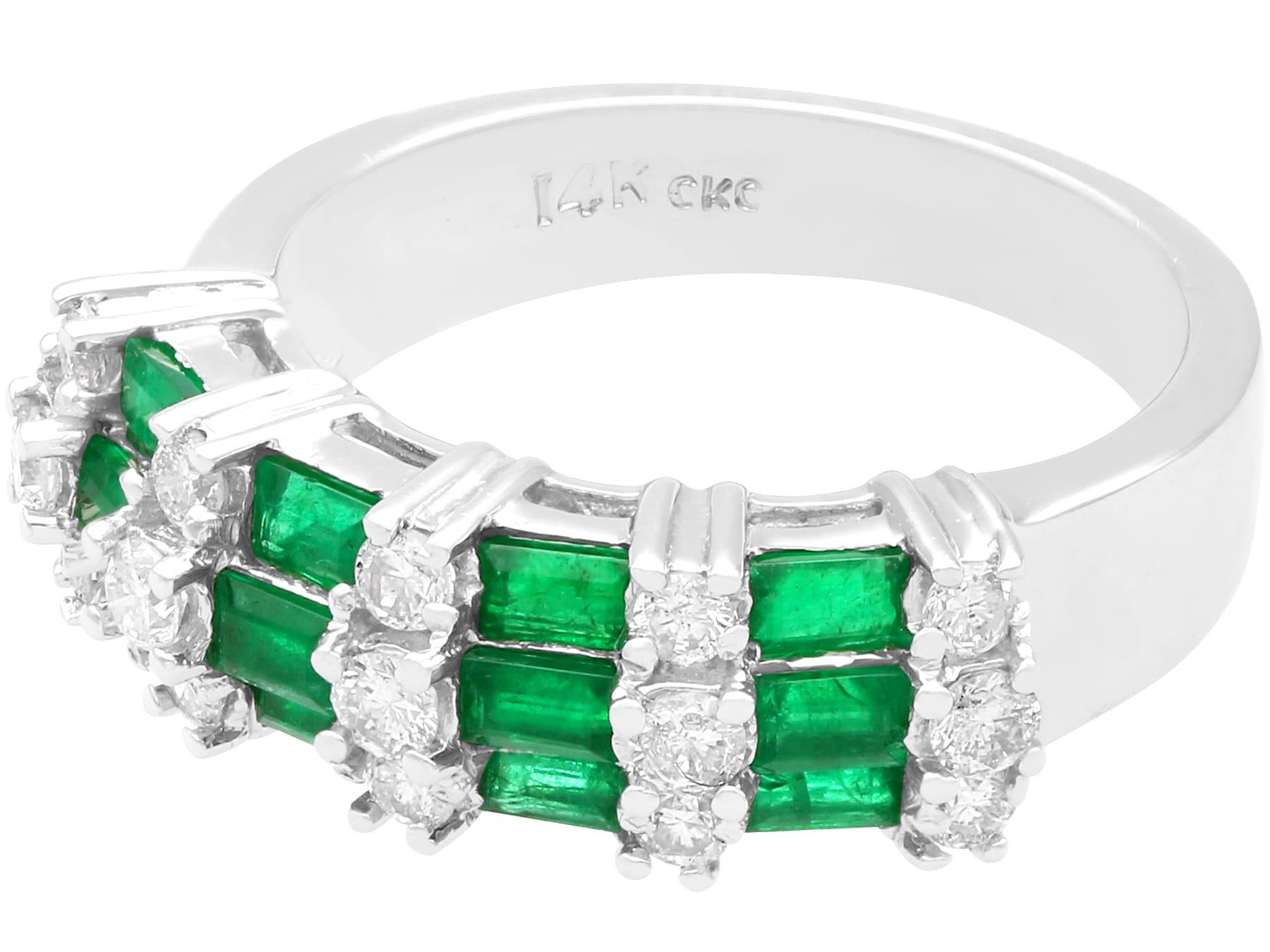 Emerald Cut 1980s Vintage Emerald and Diamond White Gold Cocktail Ring For Sale