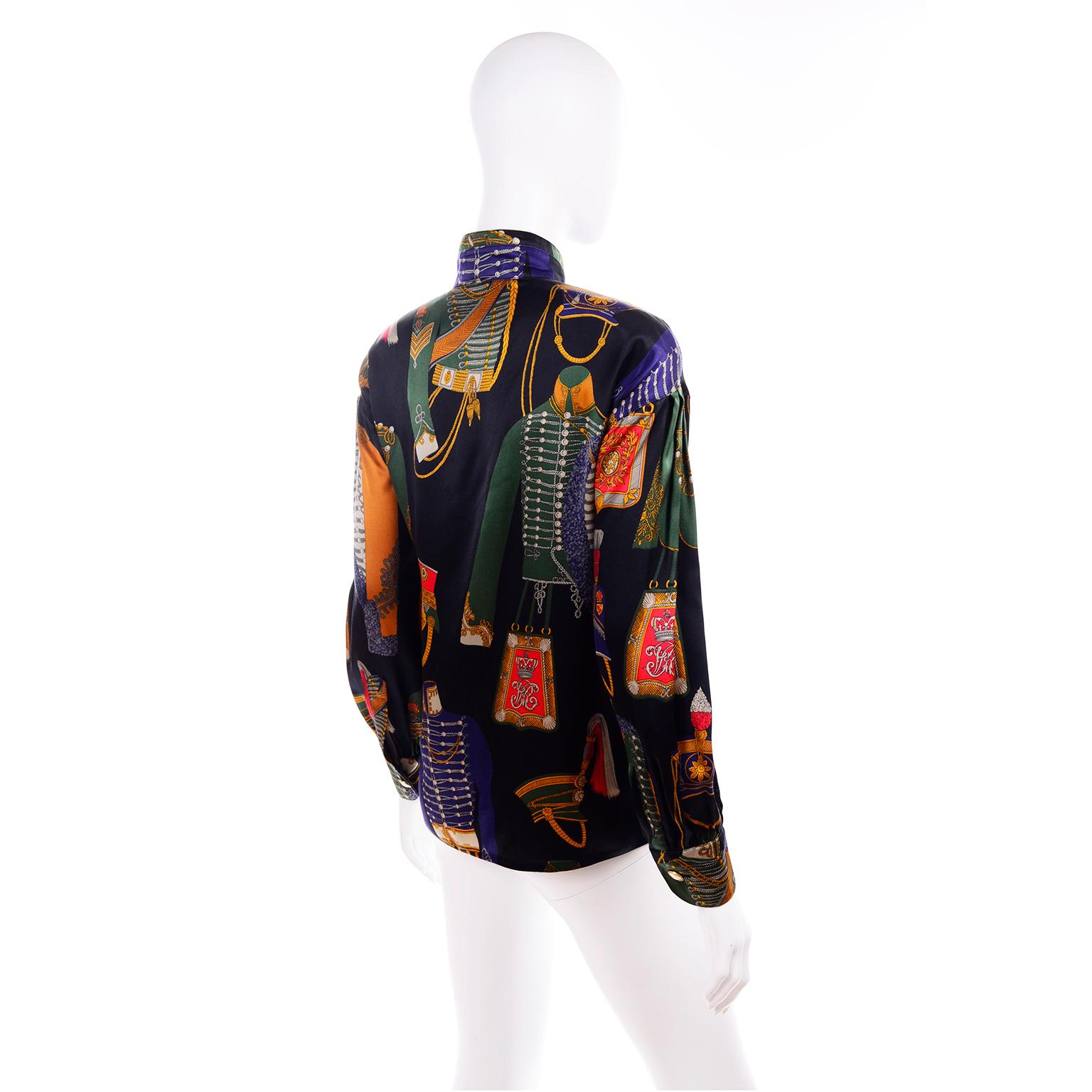 1980s Vintage Escada Blouse Soldier Costume Novelty Print Silk by ...