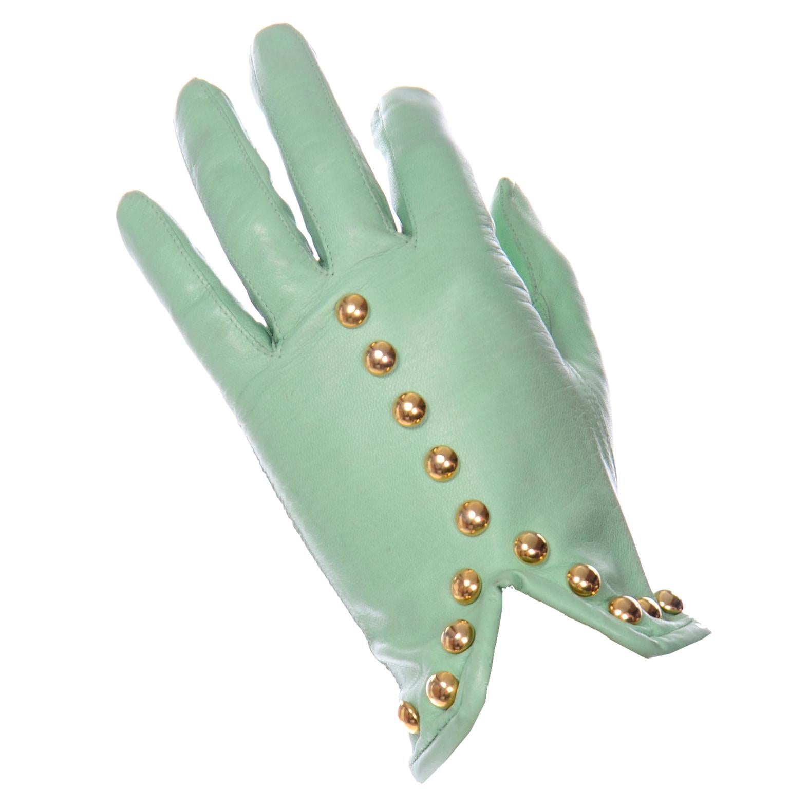 teal leather gloves