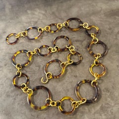 1980s Vintage Fake Tortoiseshell Lucite and Brass Italian Fashion Belt