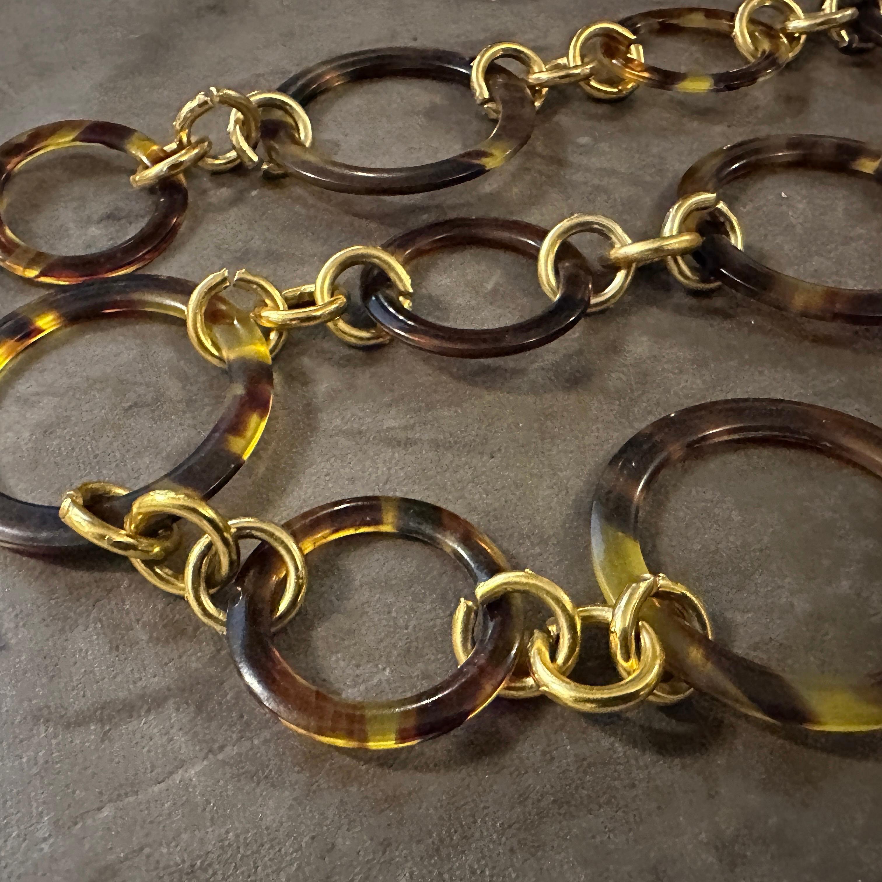 Beige 1980s Vintage Fake Tortoiseshell Lucite and Brass Italian Fashion Belt For Sale