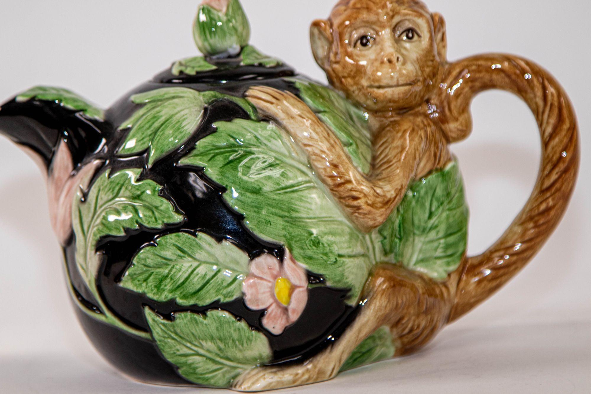 Victorien Théière vintage Fitz and Floyd Rain Forest en céramique de singe (années 1980) en vente