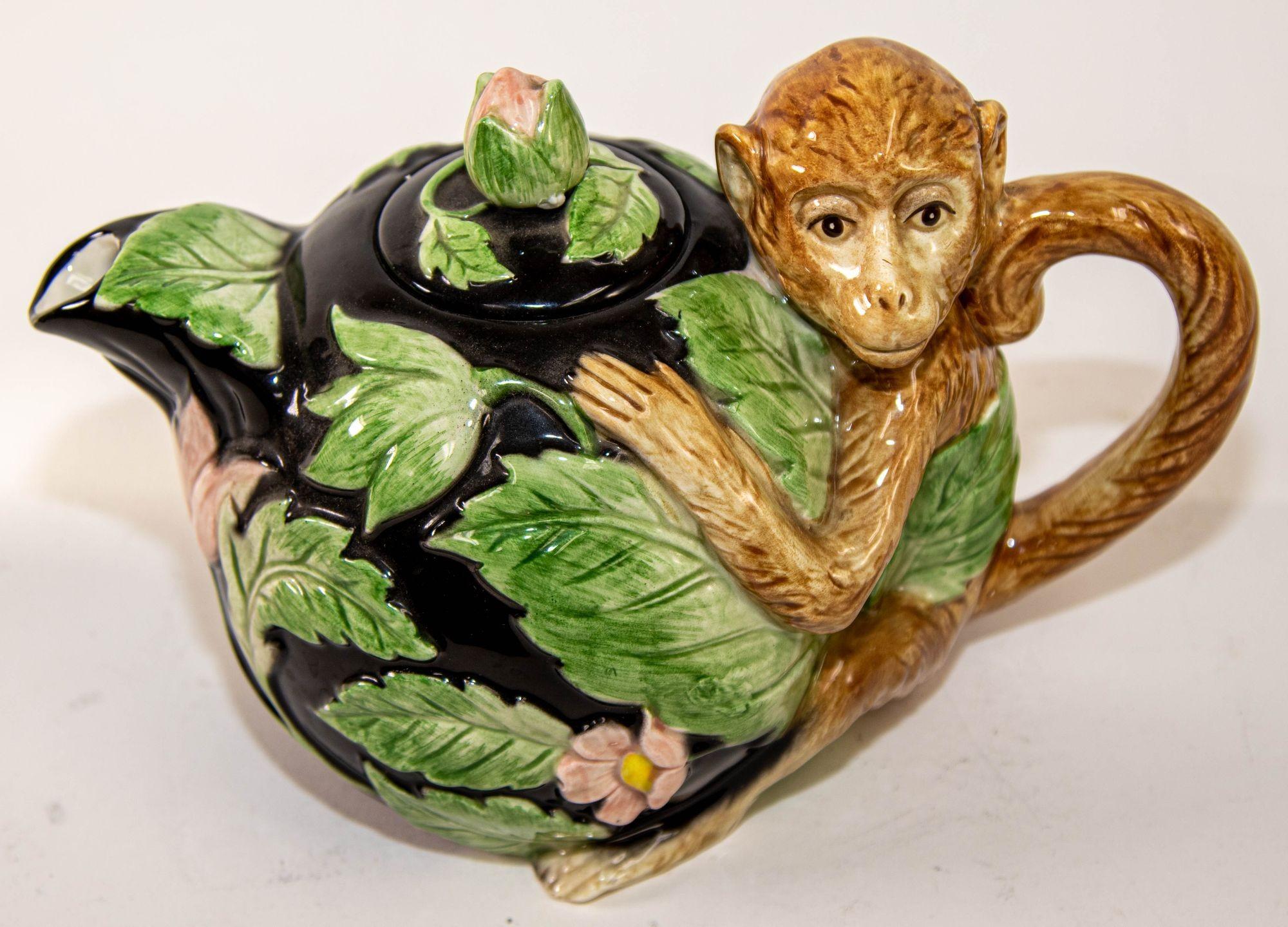 Japonais Théière vintage Fitz and Floyd Rain Forest en céramique de singe (années 1980) en vente