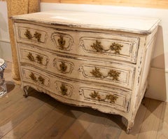 1980s Vintage French Style Chest of Drawers with Aged Finish and Ornamental Pull