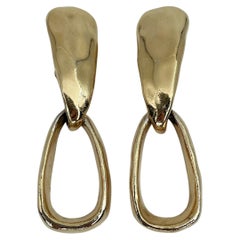 1980s Vintage Givenchy Gold Tone Link Drop Clip on Earrings