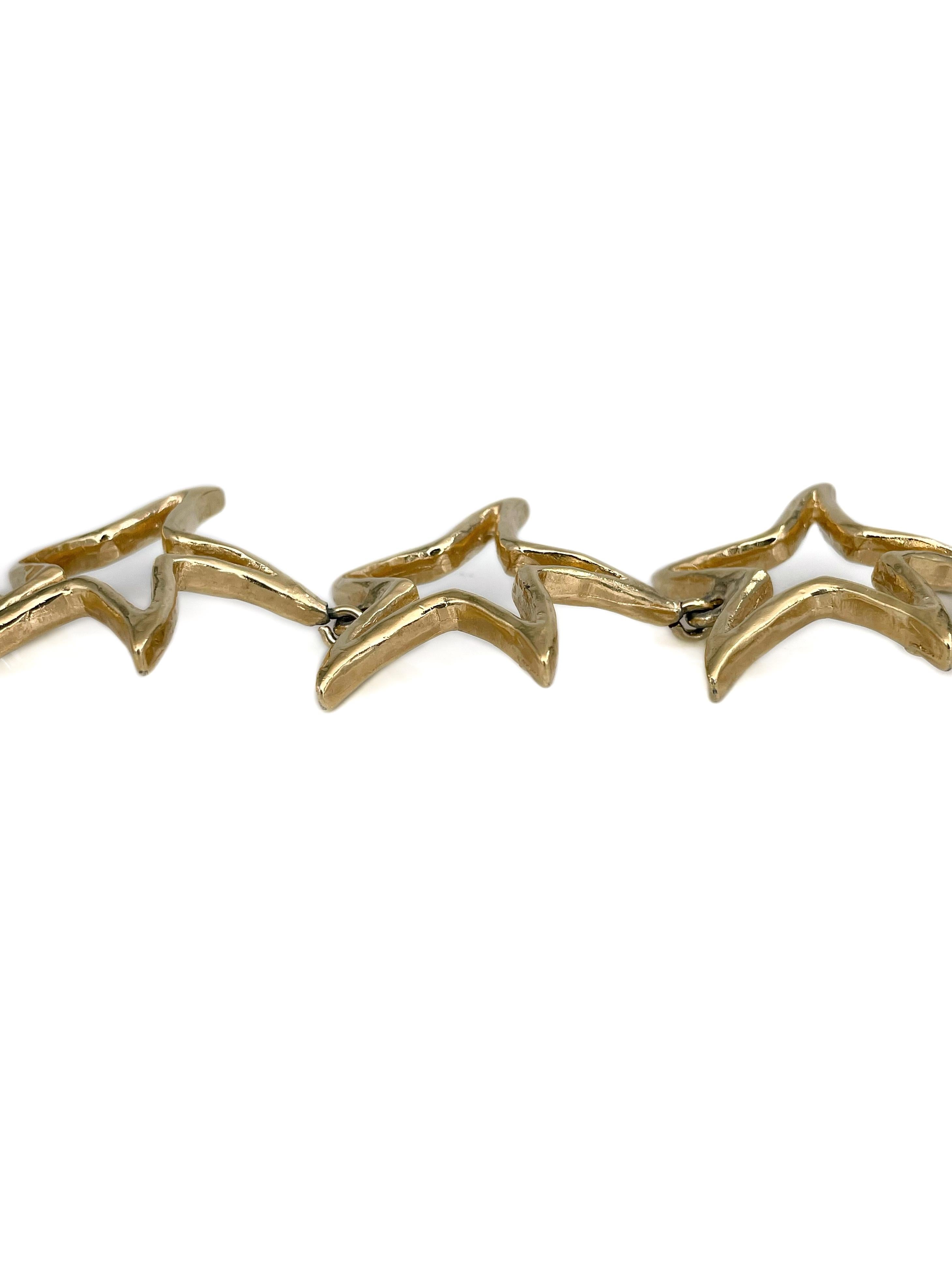 1980s Vintage Givenchy Gold Tone Star Link Armband im Zustand „Gut“ im Angebot in Vilnius, Vilniaus apskr.