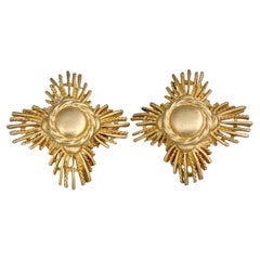1980 Vintage Givenchy Matte Gold Tone Sunburst Clip On Earrings
