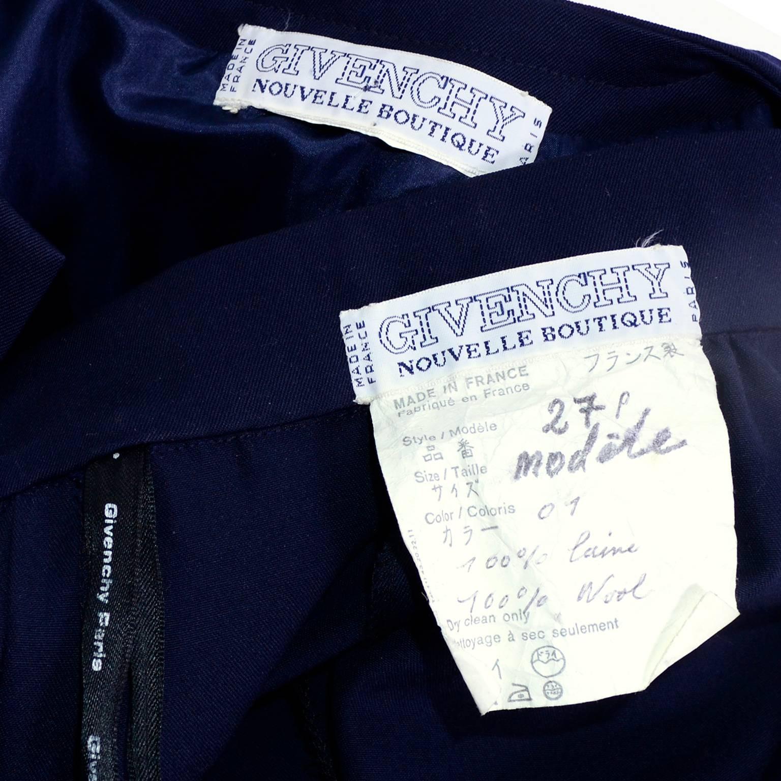 Givenchy Vintage Navy Blue Cropped Jacket and High Waist Pantsuit, 1980s 4