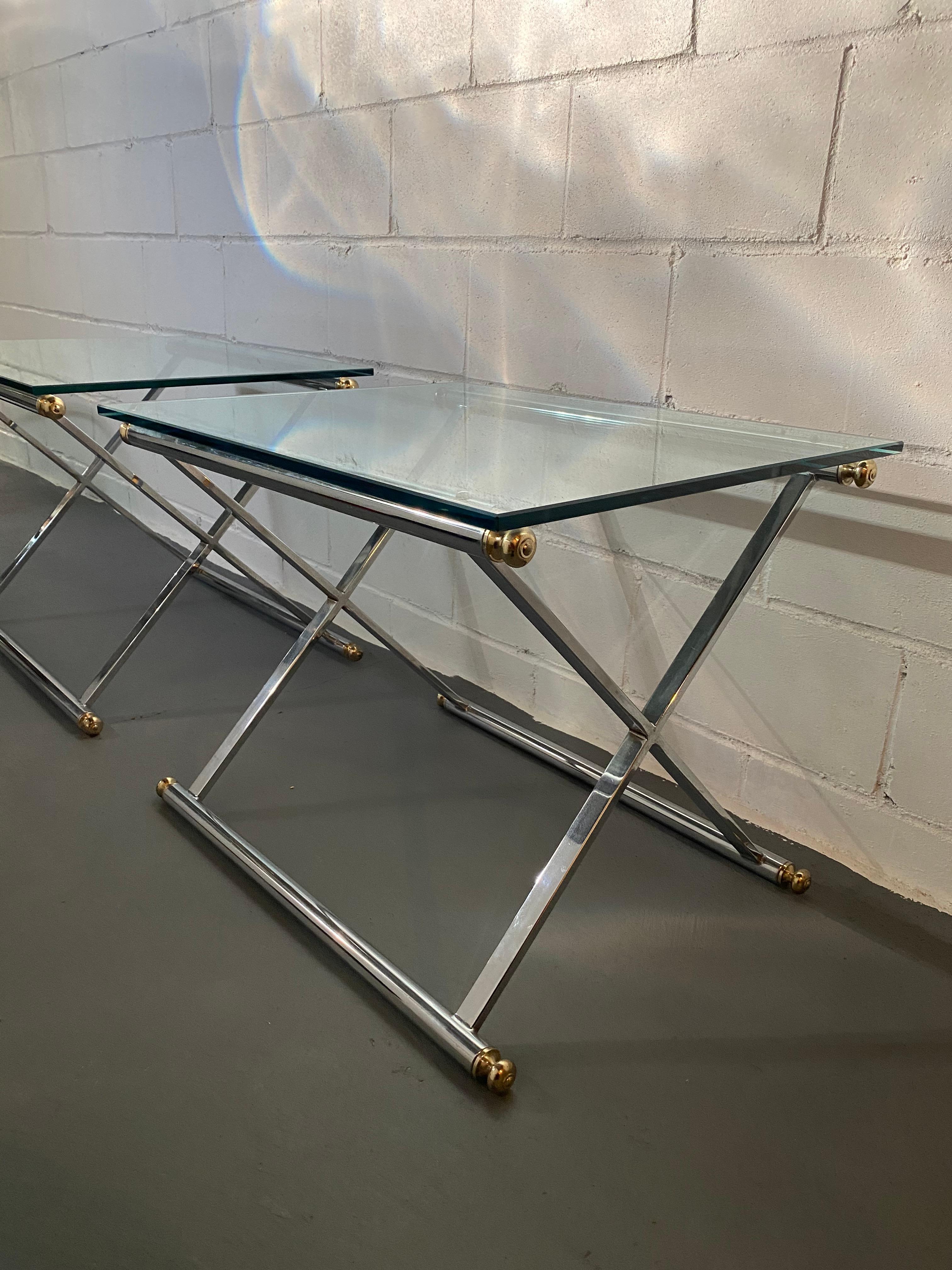 1980s Vintage Glass End Tables with Chrome Base, a Pair For Sale 5