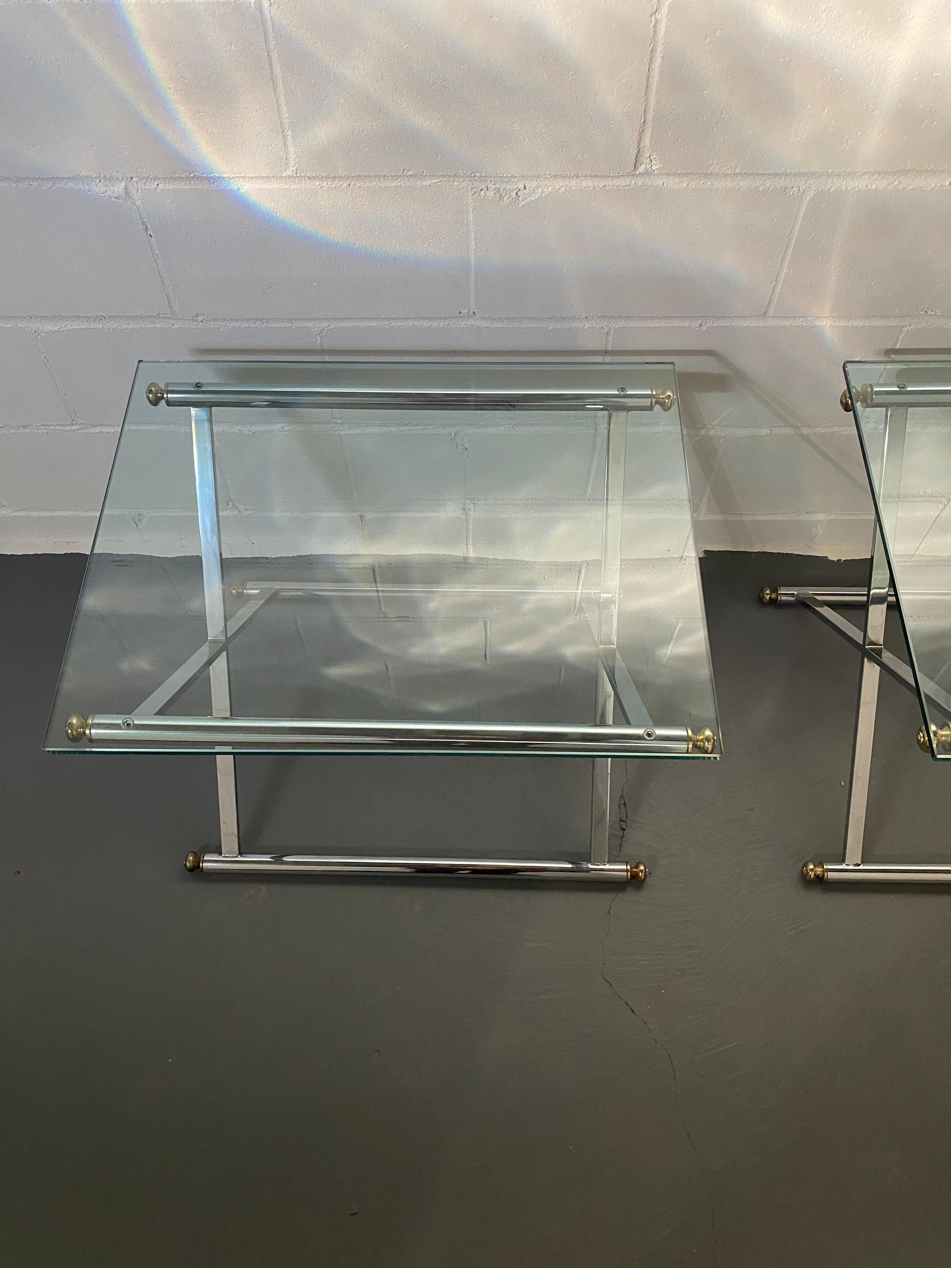 1980s Vintage Glass End Tables with Chrome Base, a Pair In Good Condition For Sale In Medina, OH