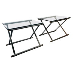Paire de tables d'extrémité en verre vintage des années 1980 avec base chromée