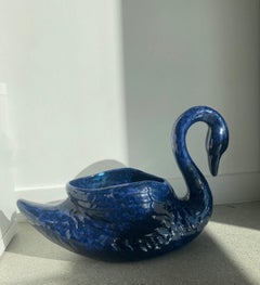 1980s Vintage Glossy Glam Rare Navy Large Swan Ceramic Planter