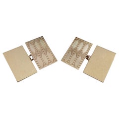 1980s Vintage Gold Cufflinks with Machine Engraved Design