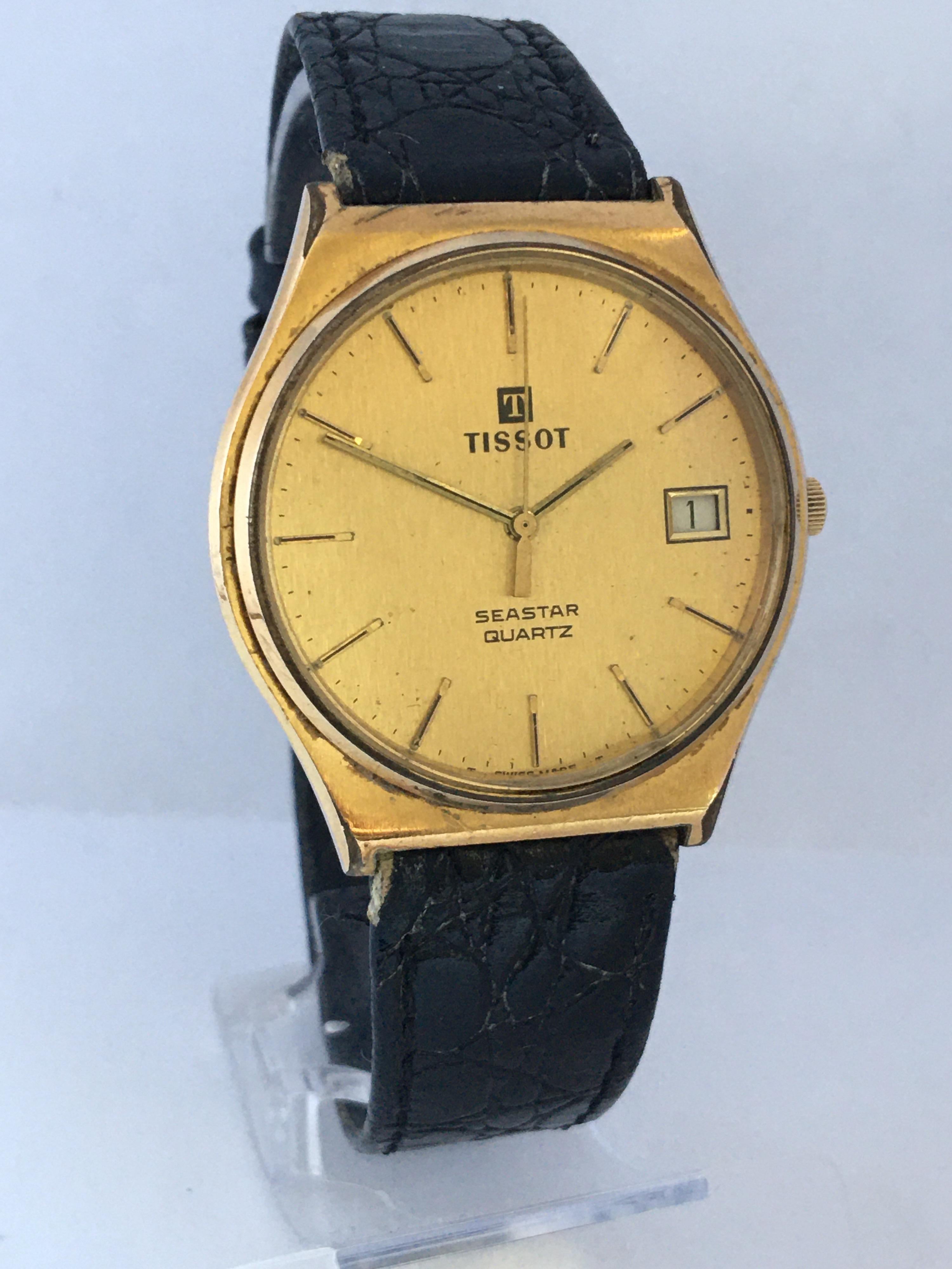 1980s Vintage Gold-Plated and Steel Back Tissot Seastar Quartz For Sale 5