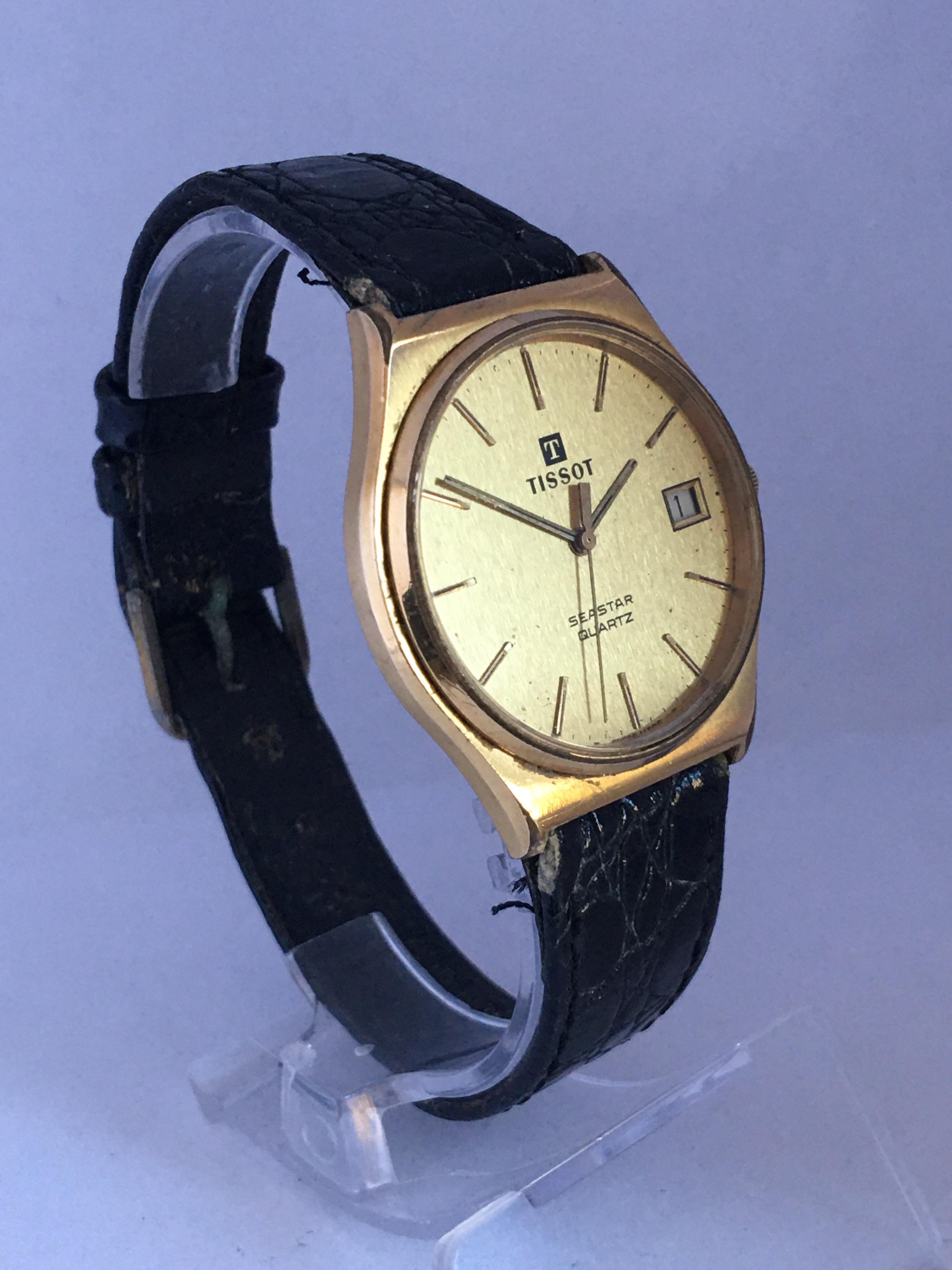 1980s Vintage Gold-Plated and Steel Back Tissot Seastar Quartz In Good Condition For Sale In Carlisle, GB