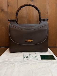 1980s Vintage GUCCI Bamboo Top Handle Leather Handbag