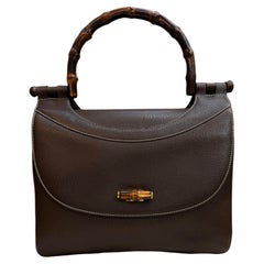 1980s Vintage GUCCI Bamboo Top Handle Leather Handbag