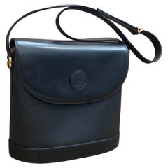 1980s Used GUCCI Box Bucket Shoulder Bag Calfskin Black