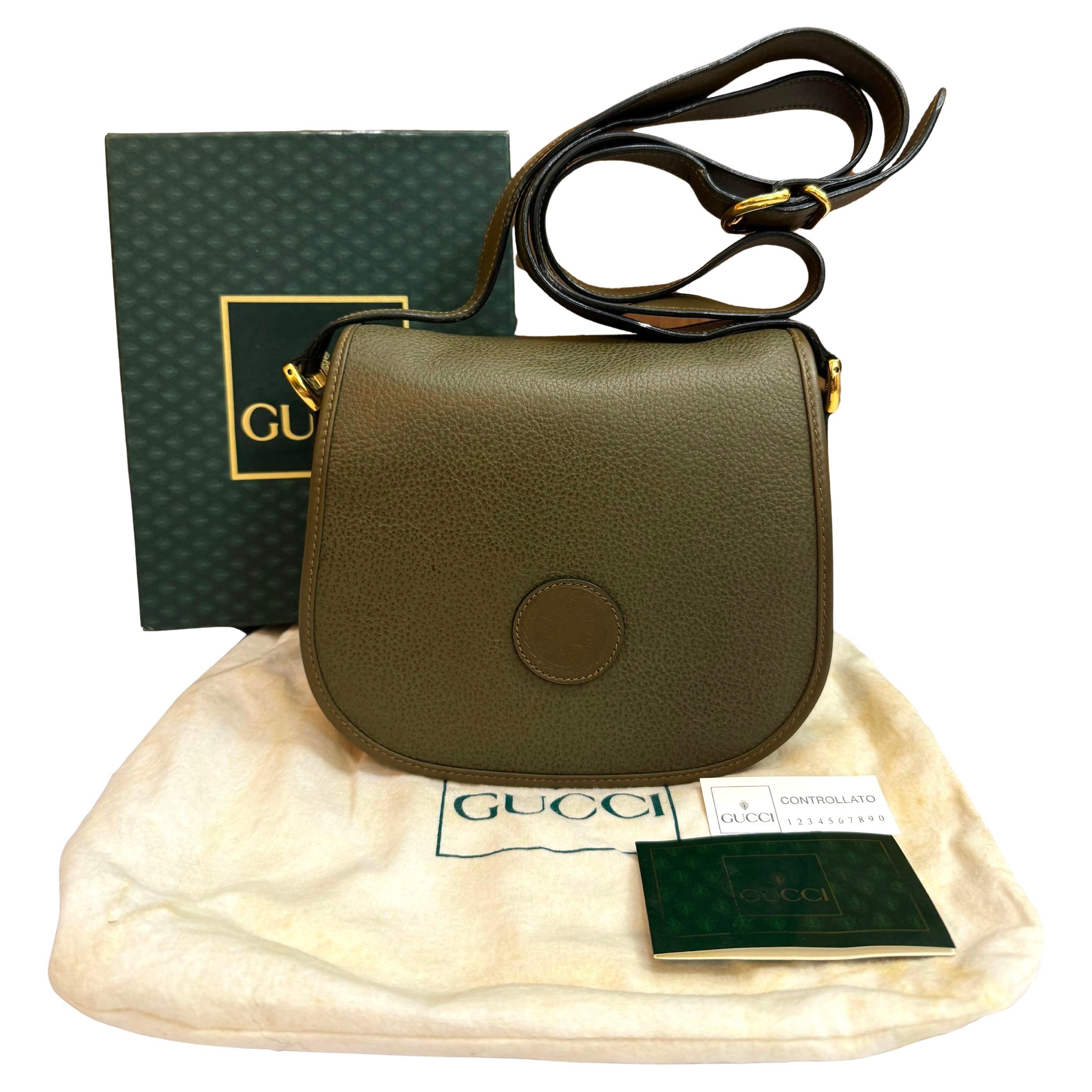 1980s Vintage GUCCI Calfskin Leather Camera Bag Green Unisex