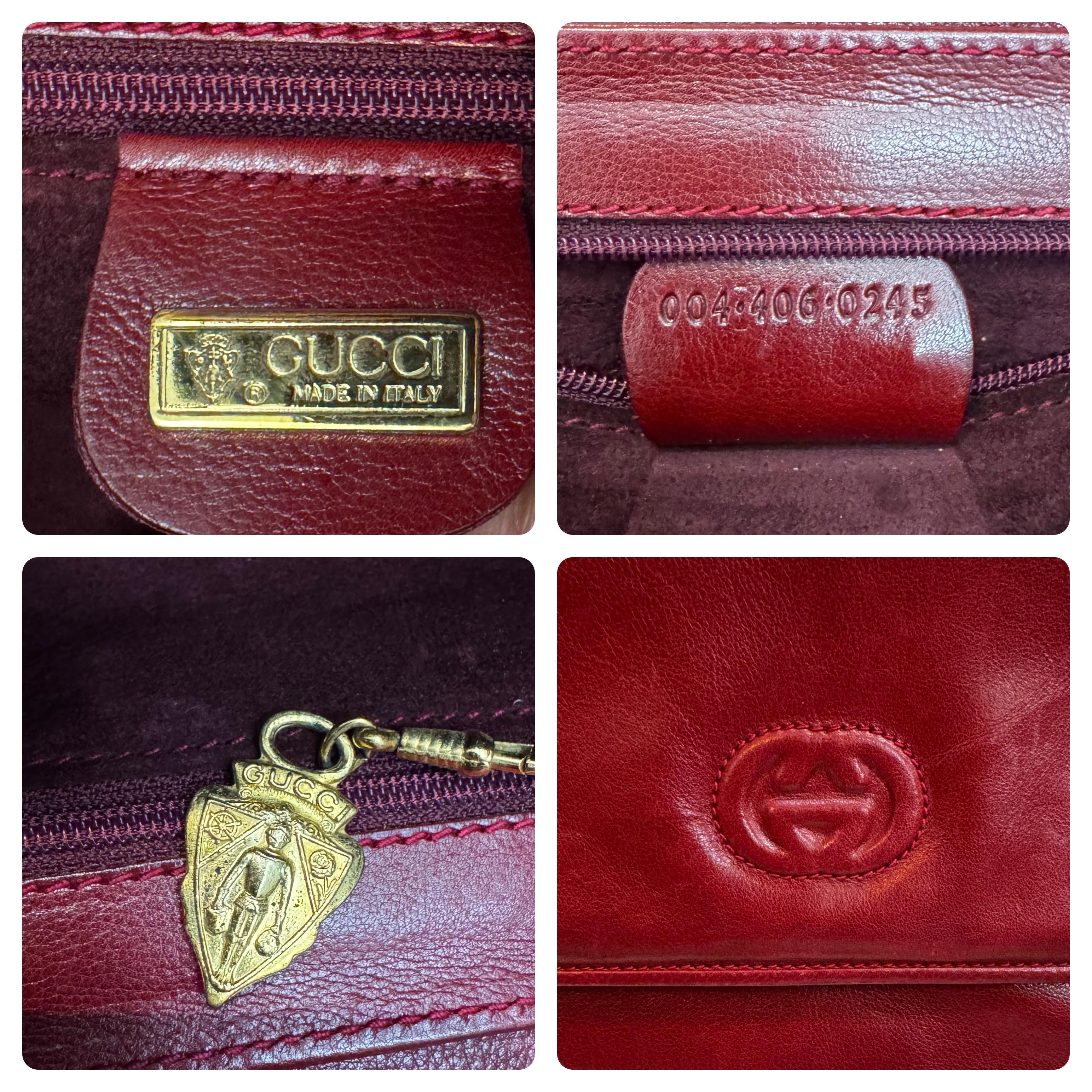 1980s Vintage GUCCI Calfskin Leather Clutch Bag Burgundy For Sale 3