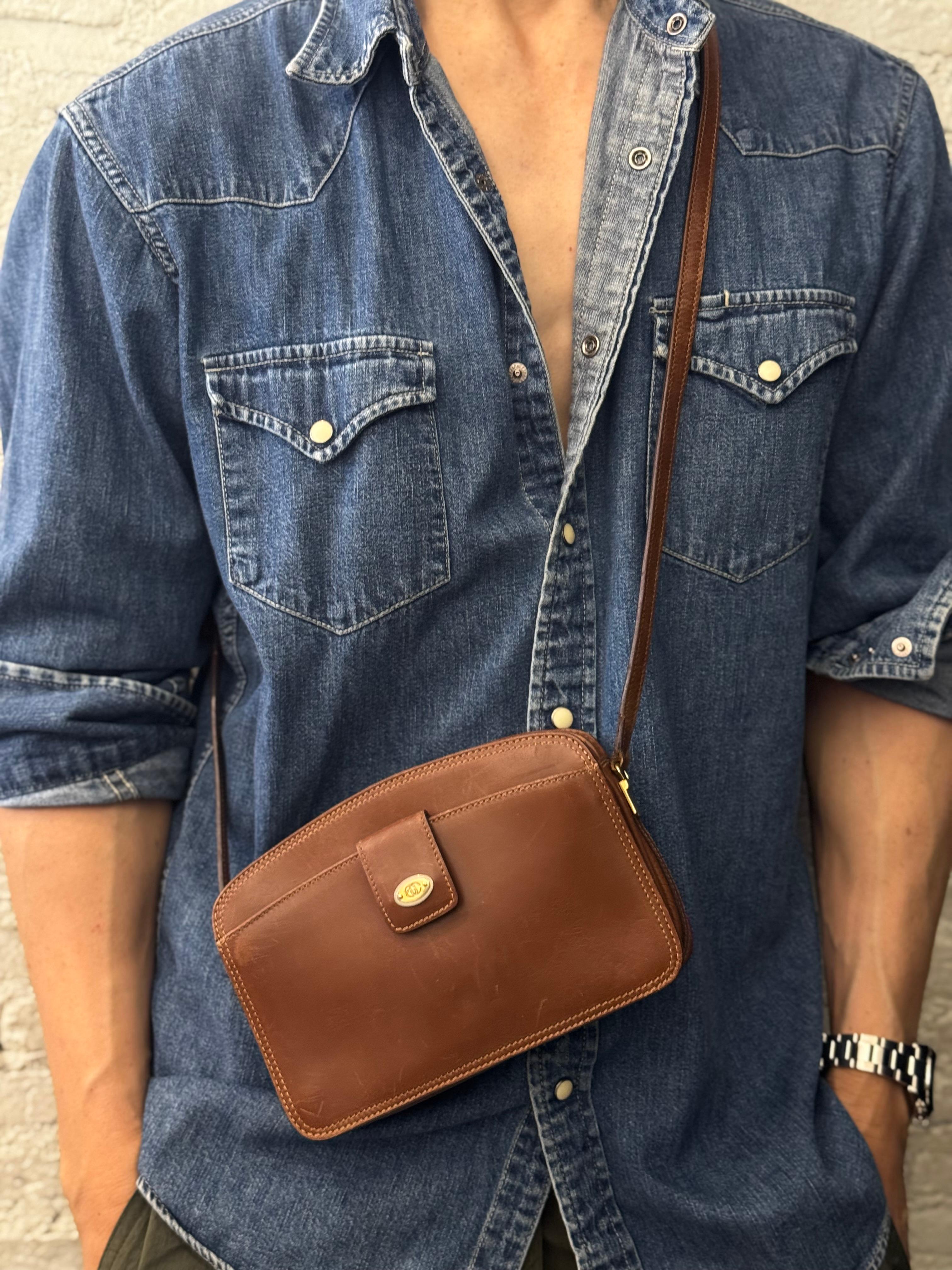 1980s Vintage GUCCI Mini Crossbody Bag Dark Brown Cowhide Leather For Sale 11