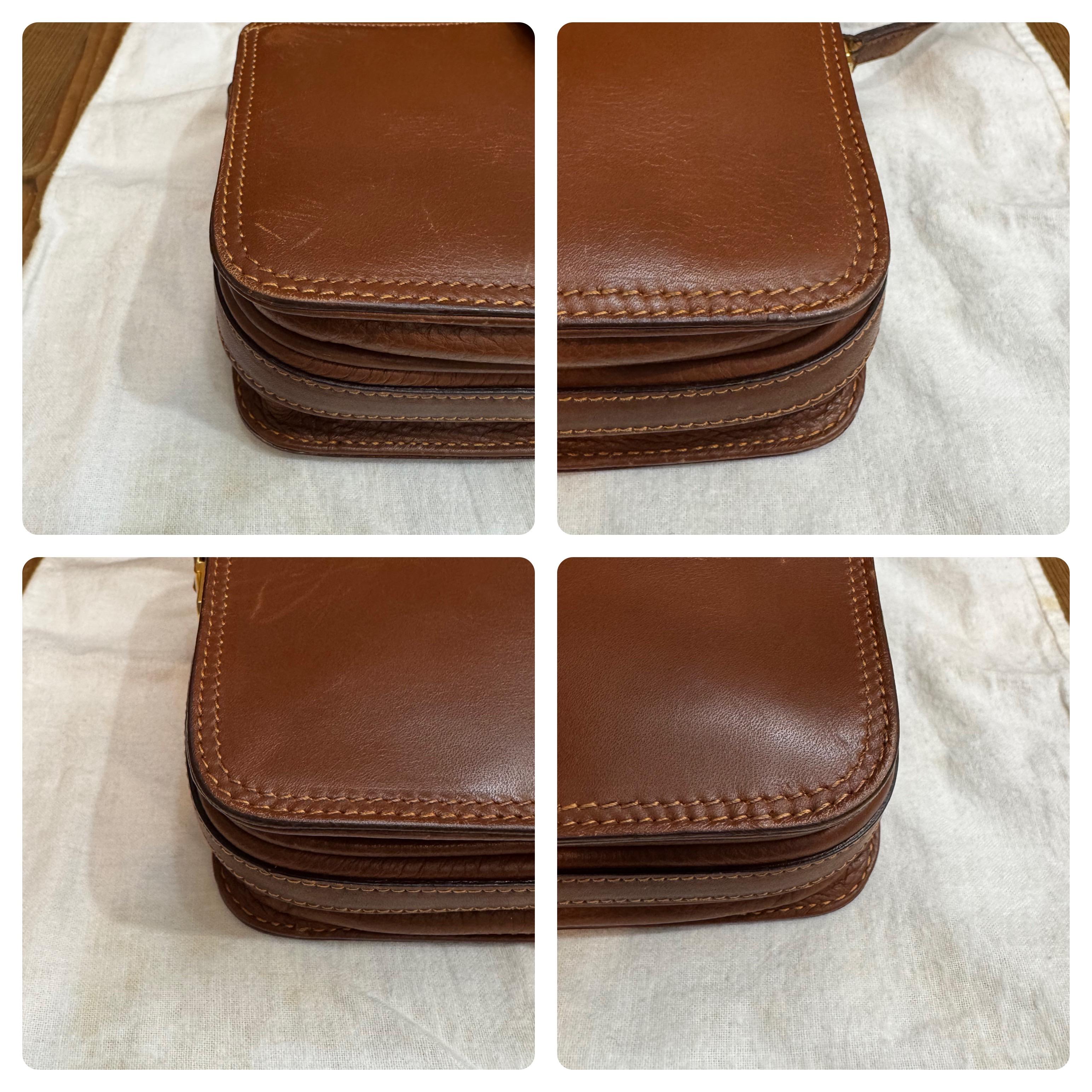1980s Vintage GUCCI Mini Crossbody Bag Dark Brown Cowhide Leather For Sale 1