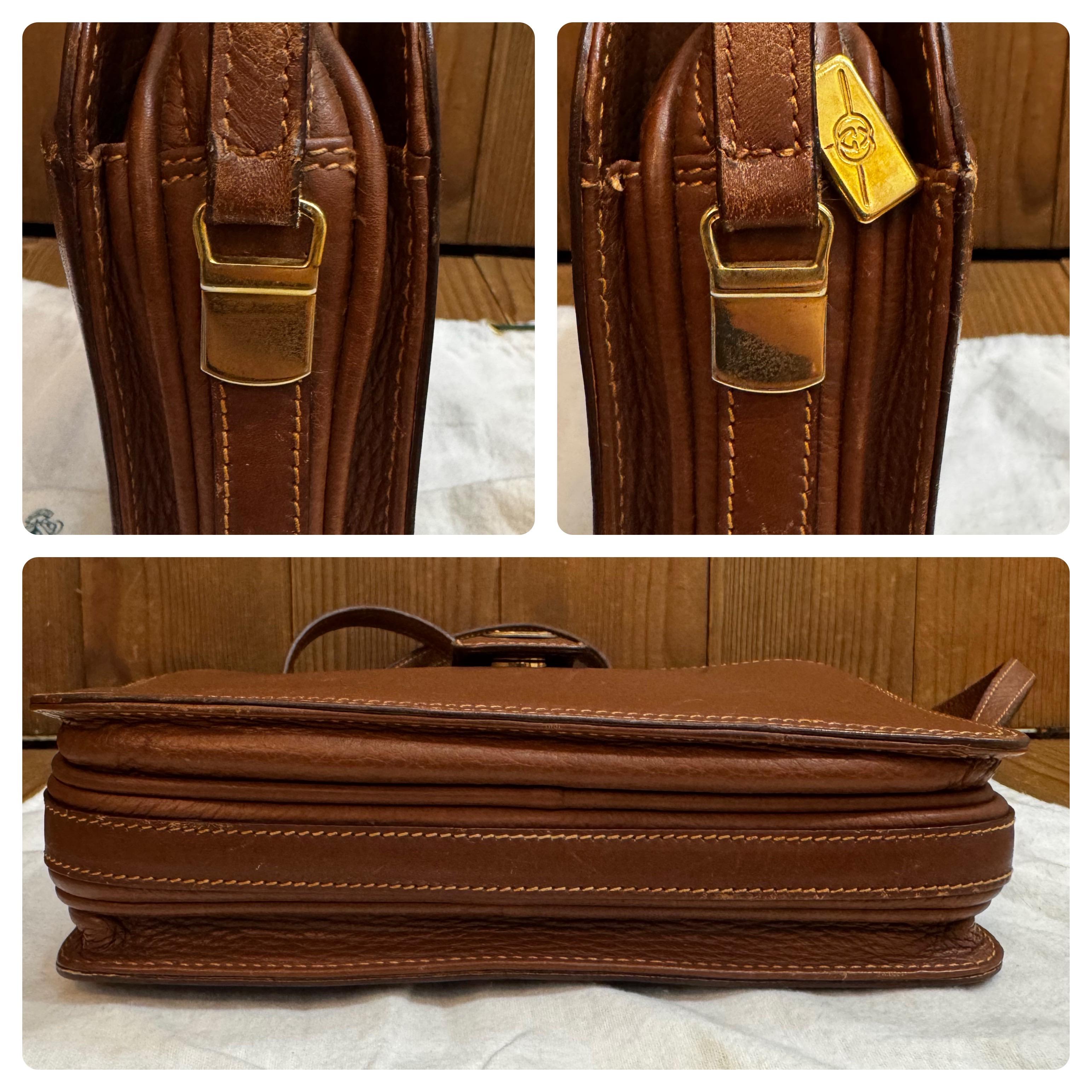 1980s Vintage GUCCI Mini Crossbody Bag Dark Brown Cowhide Leather For Sale 3