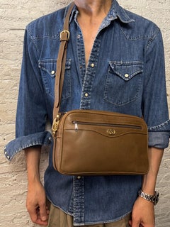 1980s Vintage GUCCI Camera Bag Pigskin Leather Brown