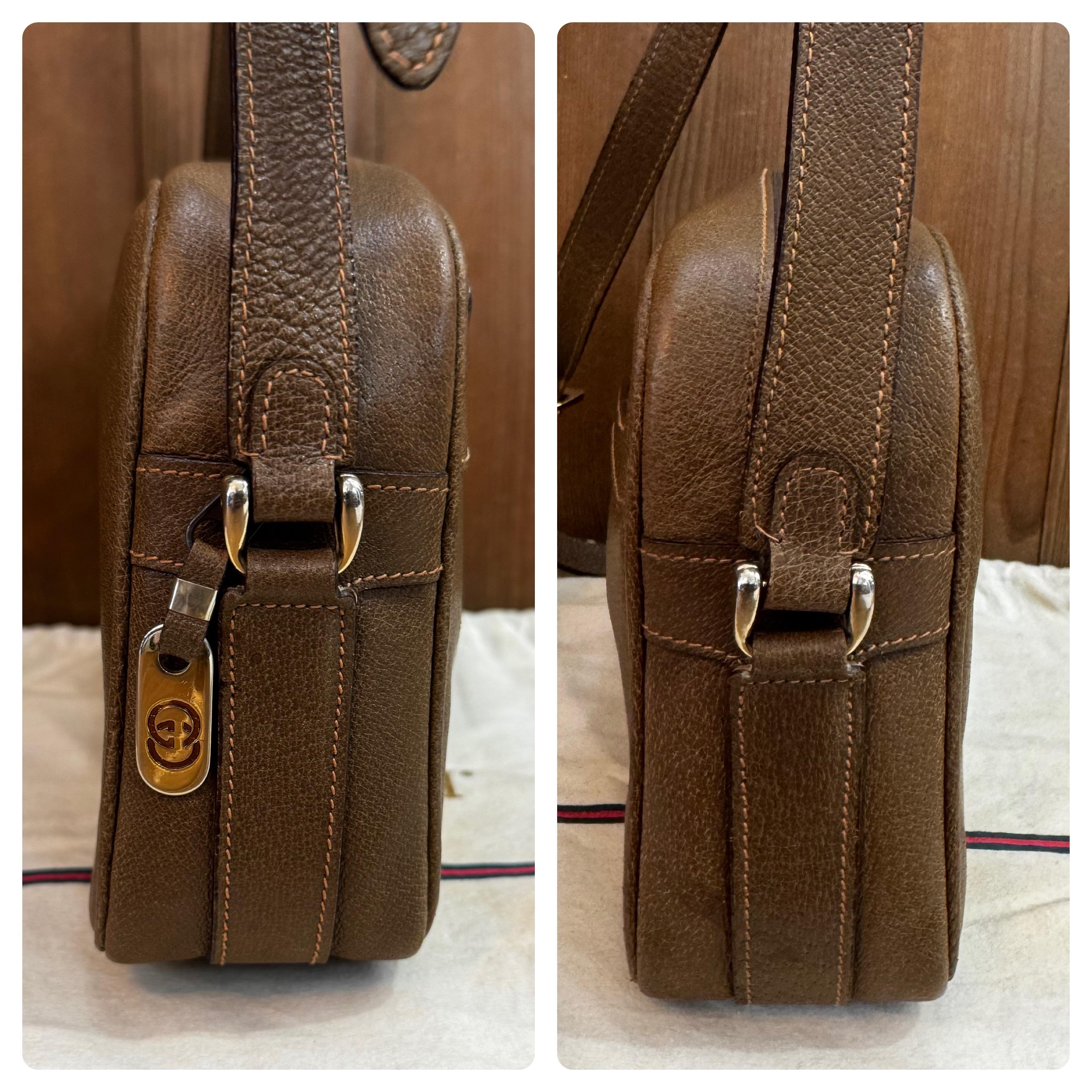 Años 80 Vintage GUCCI Bolsa para cámara Piel de cerdo Marrón en venta 2