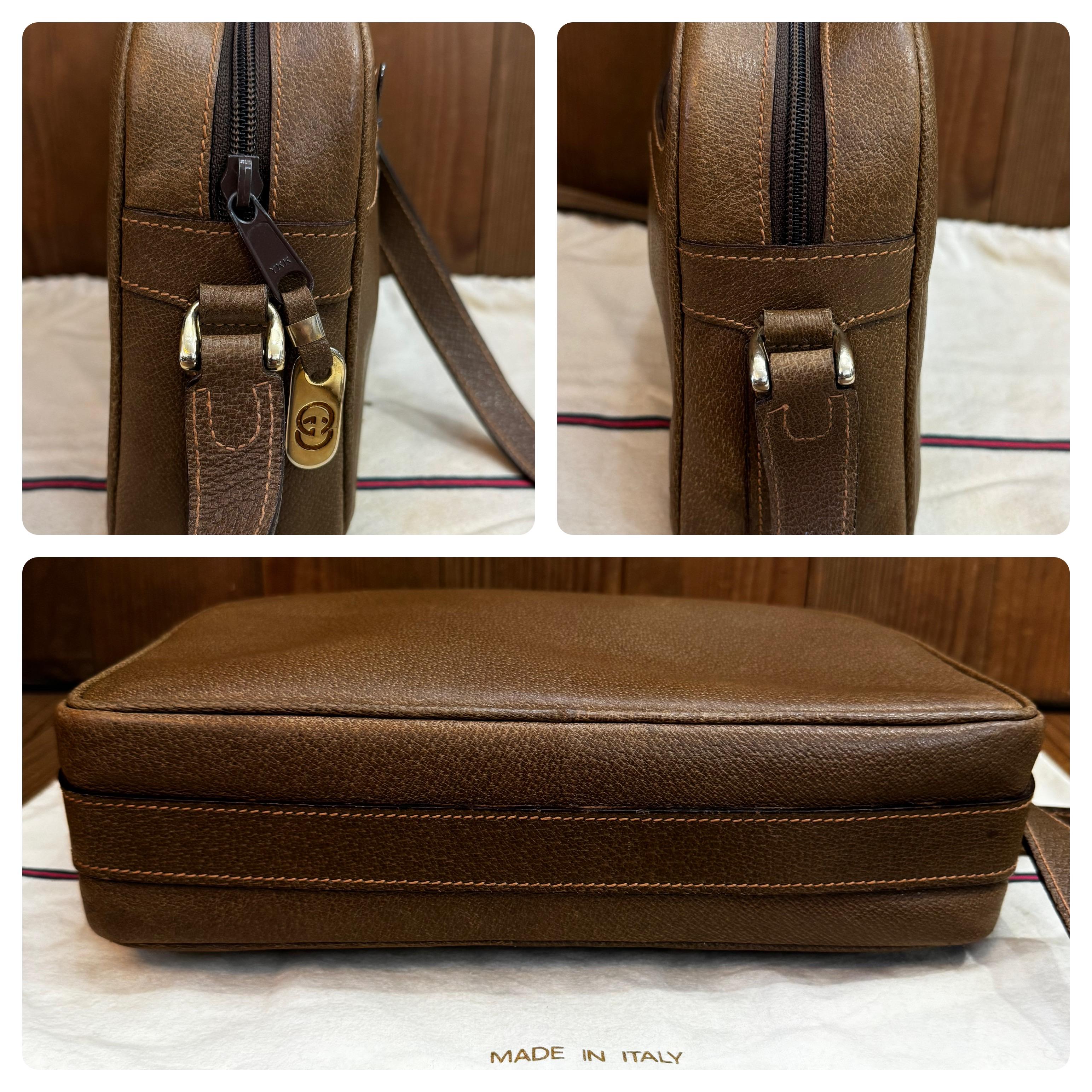 Años 80 Vintage GUCCI Bolsa para cámara Piel de cerdo Marrón en venta 4