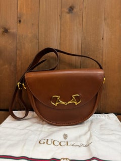 1980s Vintage GUCCI Horsebit Cowhide Leather Structured Crossbody Bag Brown