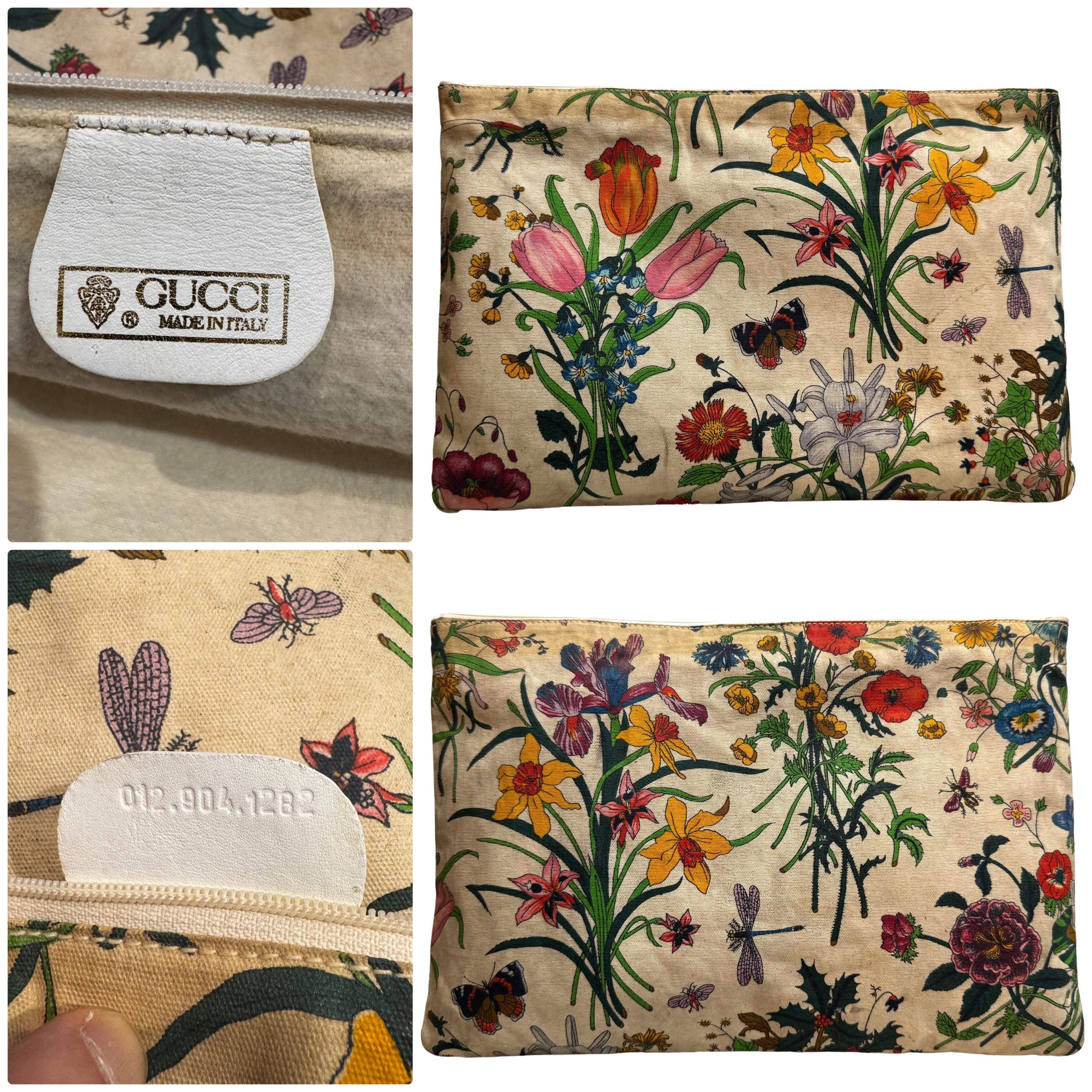 1980s Vintage GUCCI Floral Canvas Foldable Duffle Bag Off-White For Sale 5
