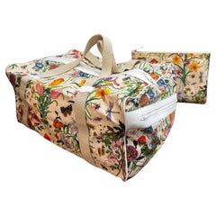 1980s Vintage GUCCI Floral Canvas Foldable Duffle Bag Off-White