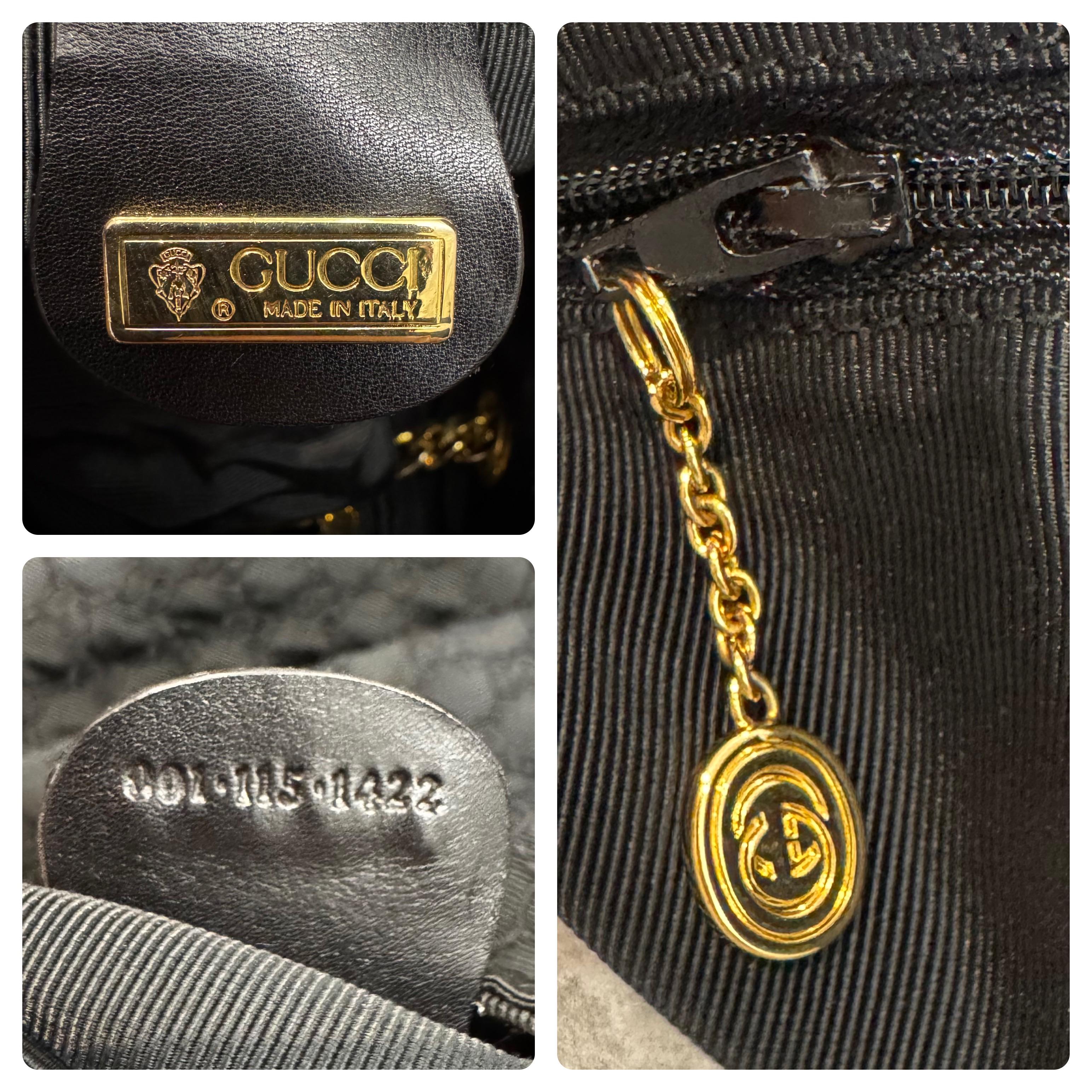 1980 Vintage GUCCI GG Sac à bandoulière brodé avec chaîne Noir en vente 7