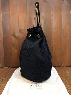 1980s Vintage GUCCI GG Embroidered Bucket Chain Shoulder Bag Black