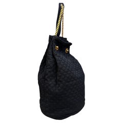 1980s Vintage GUCCI GG Embroidered Bucket Chain Shoulder Bag Black