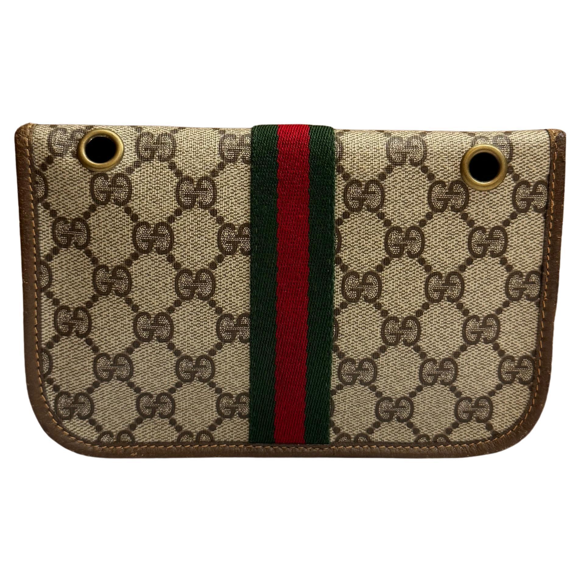 Women's or Men's 1980s Vintage GUCCI GG Monogram Canvas Pouch Brown (Altered) For Sale