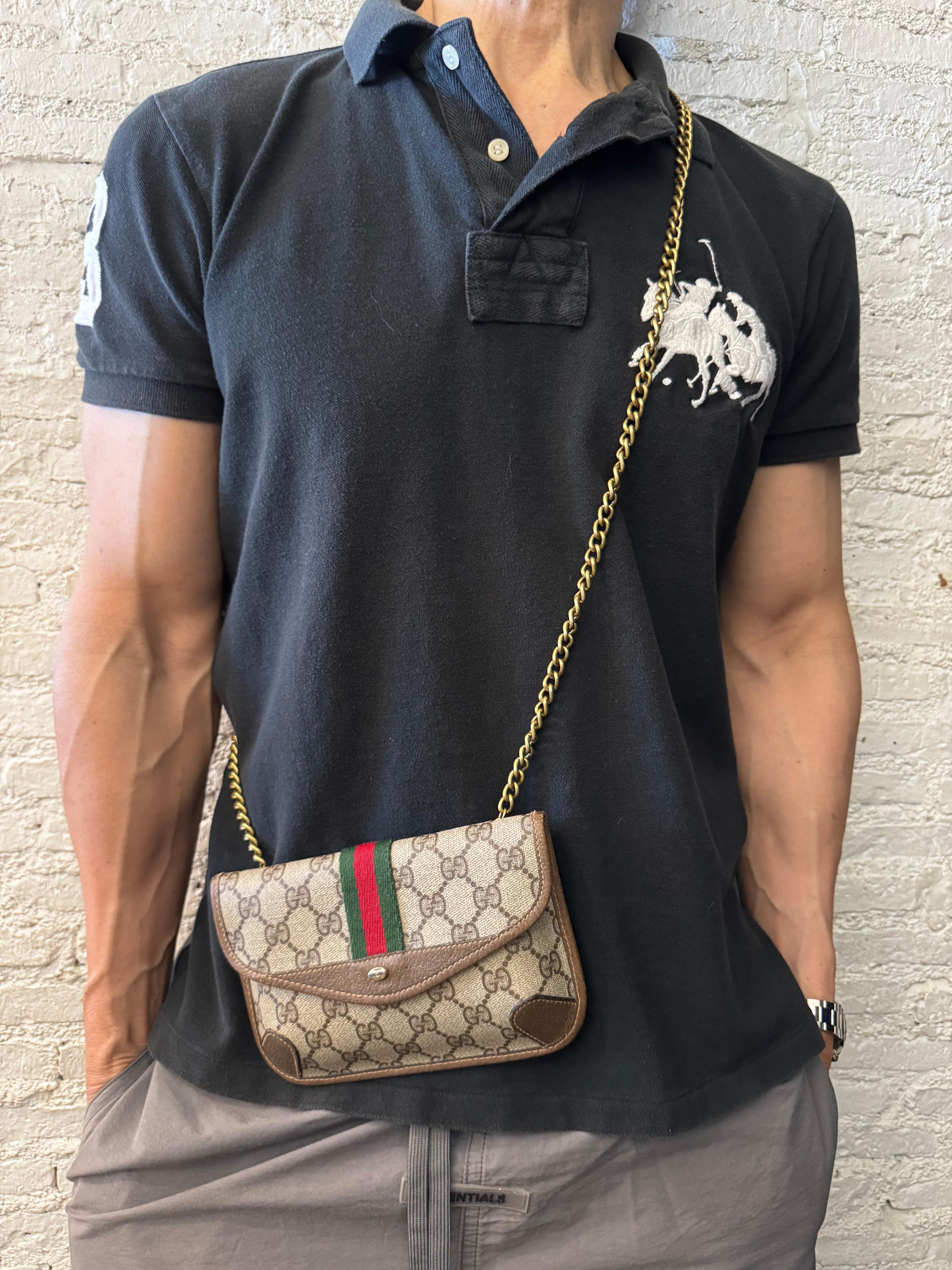 1980s Vintage GUCCI GG Monogram Canvas Pouch Brown (Altered) For Sale 2