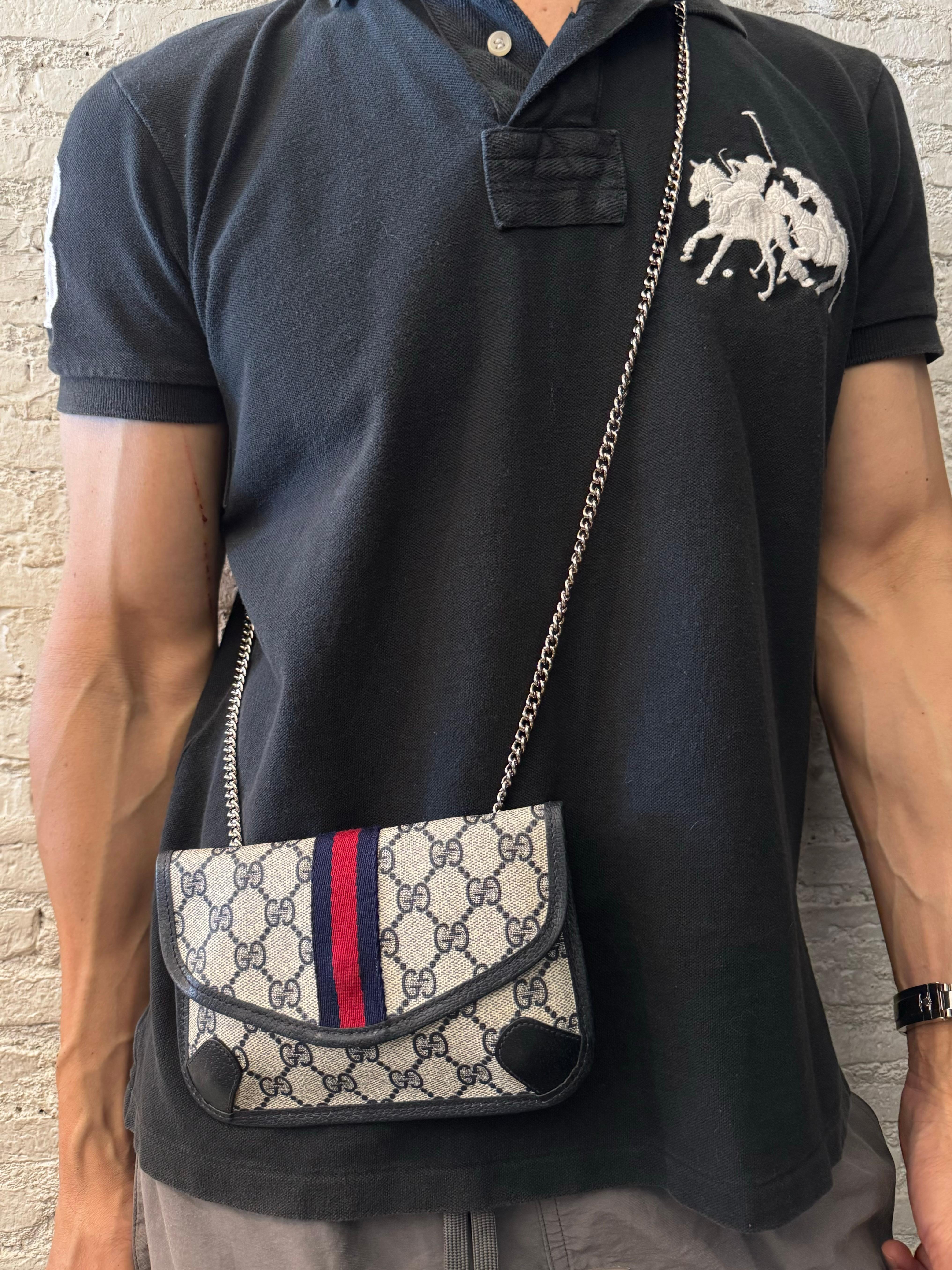 Black 1980s Vintage GUCCI GG Monogram Canvas Pouch Navy (Modified)
