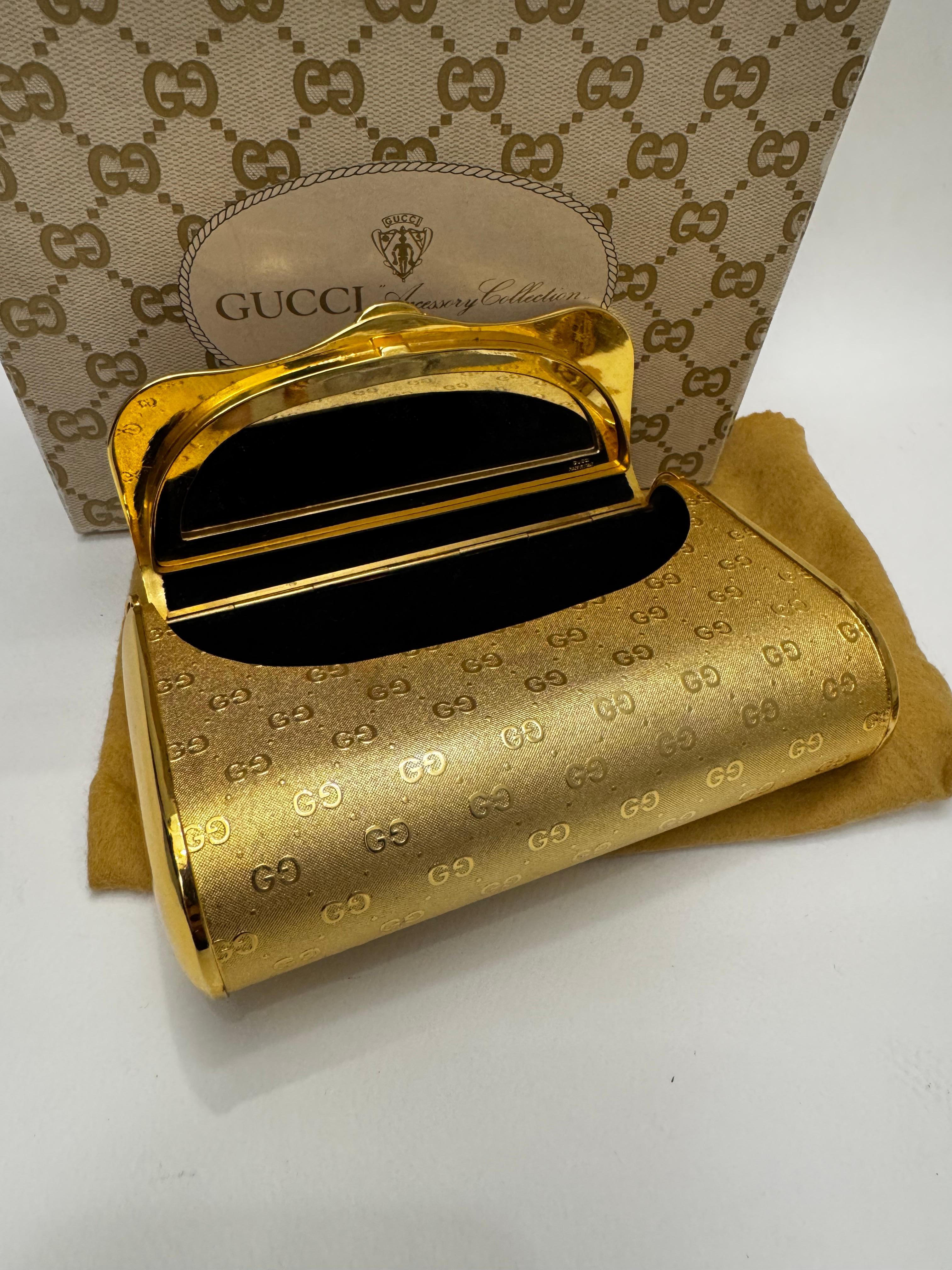 1980s Vintage GUCCI Gold Toned Metallic Clutch Crossbody Bag 5