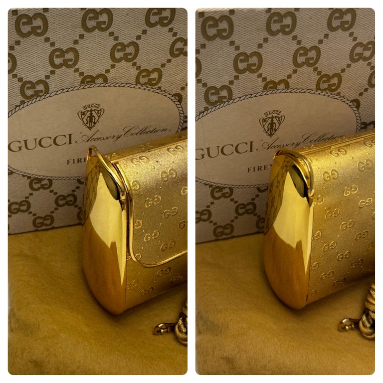 1980s Vintage GUCCI Gold Toned Metallic Clutch Crossbody Bag at