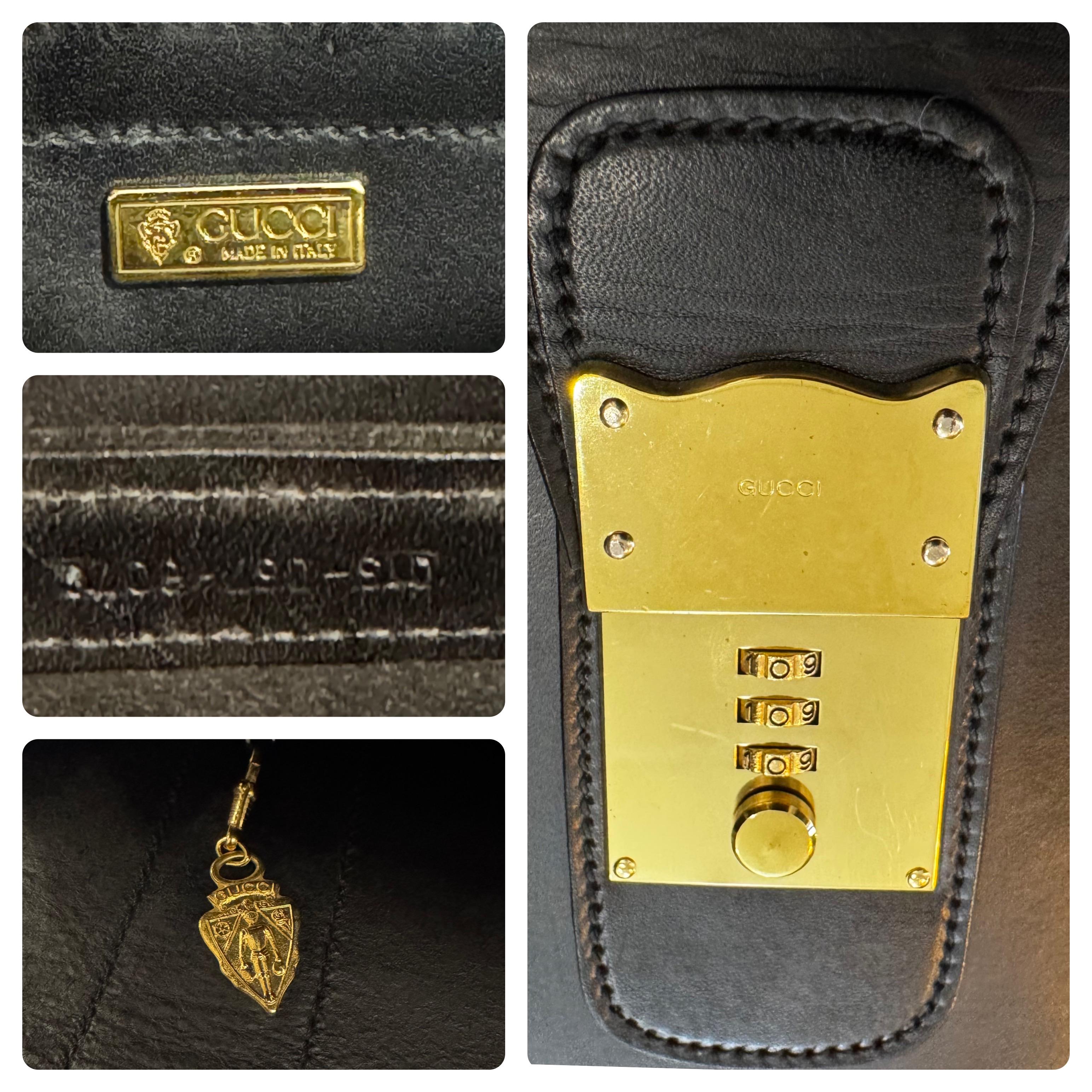 1980s Vintage GUCCI Leather Business Bag Briefcase Attaché Black Calfskin For Sale 6